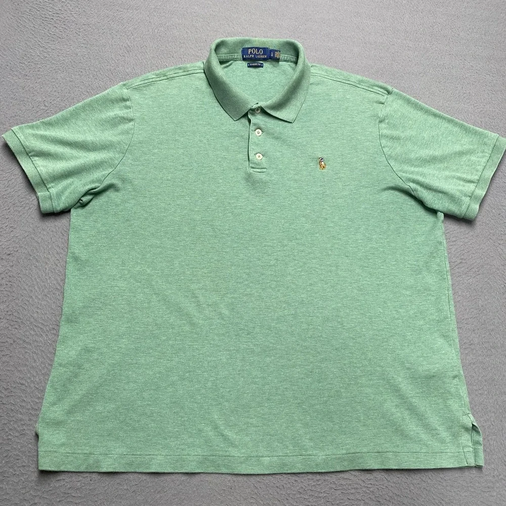 Polo Ralph Lauren Polo Shirt Mens Large Green 100% Cotton Classic Fit Pony Logo